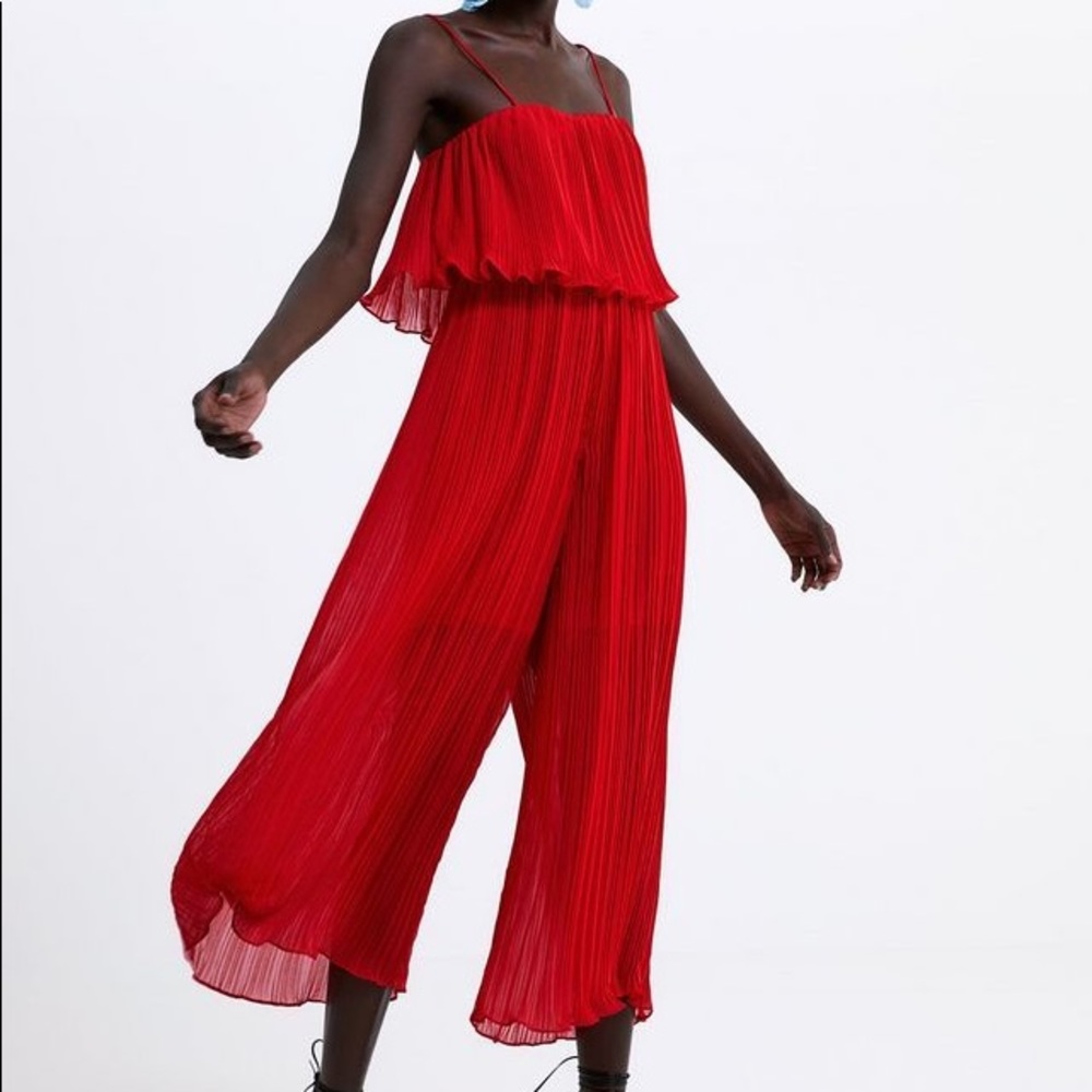 Zara red pleated jumpsuit